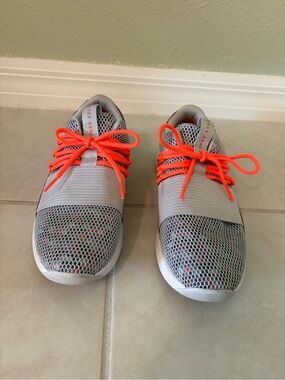 Under Armour Women's Gray Mesh Athletic Shoes with Bright Orange Laces